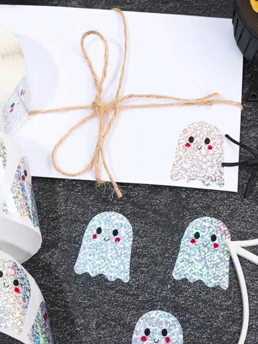 NEW! 50 Glitter Ghosts Holographic Silver  1.5 inch Stickers